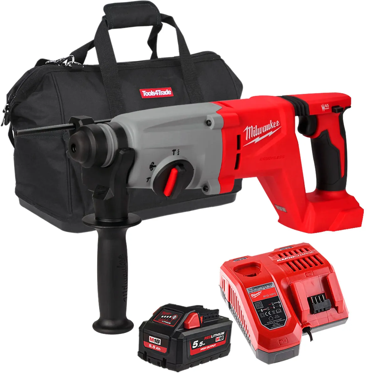 Milwaukee M18BLHACD26-0 18V Brushless SDS  D-Handle Rotary Hammer Drill with 1 x 5.5Ah Battery Charger & Bag