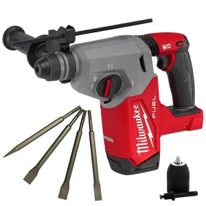 Milwaukee M18FH-0 18V Fuel 4-Mode SDS  Brushless Hammer Drill with 4 Piece Chisel Set & Chuck