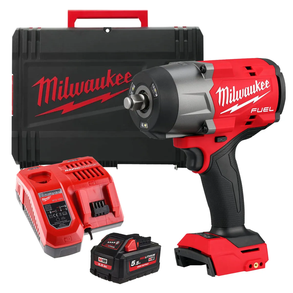 Milwaukee M18FHIW2F12-0X 18V Fuel Brushless 1/2 High Torque Impact Wrench with 1 x 5.5Ah Battery Charger & Case