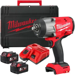 Milwaukee M18FHIW2F12-502X 18V Brushless 1/2 Impact Wrench with 2 x 5.0Ah Battery Charger & Case 4933492784