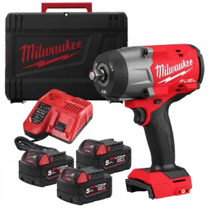 Milwaukee M18FHIW2F12-503X 18V Fuel 1/2 High Torque Impact Wrench with 3 x 5.0Ah Battery Charger & Case