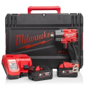 Milwaukee M18FMTIW2F12-502X 18V Fuel Brushless 1/2 Mid-Torque Impact Wrench with 2 x 5.0Ah Batteries Charger & Case 4933478451