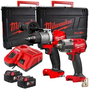Milwaukee M18FPP2F3-502X 18V Fuel Combi Drill   Impact Wrench with 2 x 5.0Ah Battery Charger & Case 4933492641