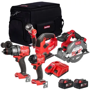 Milwaukee M18FPP5L2-503B 18V Fuel 5 Piece Kit with 2 x 5.0Ah Batteries Charger In Bag 4933479904