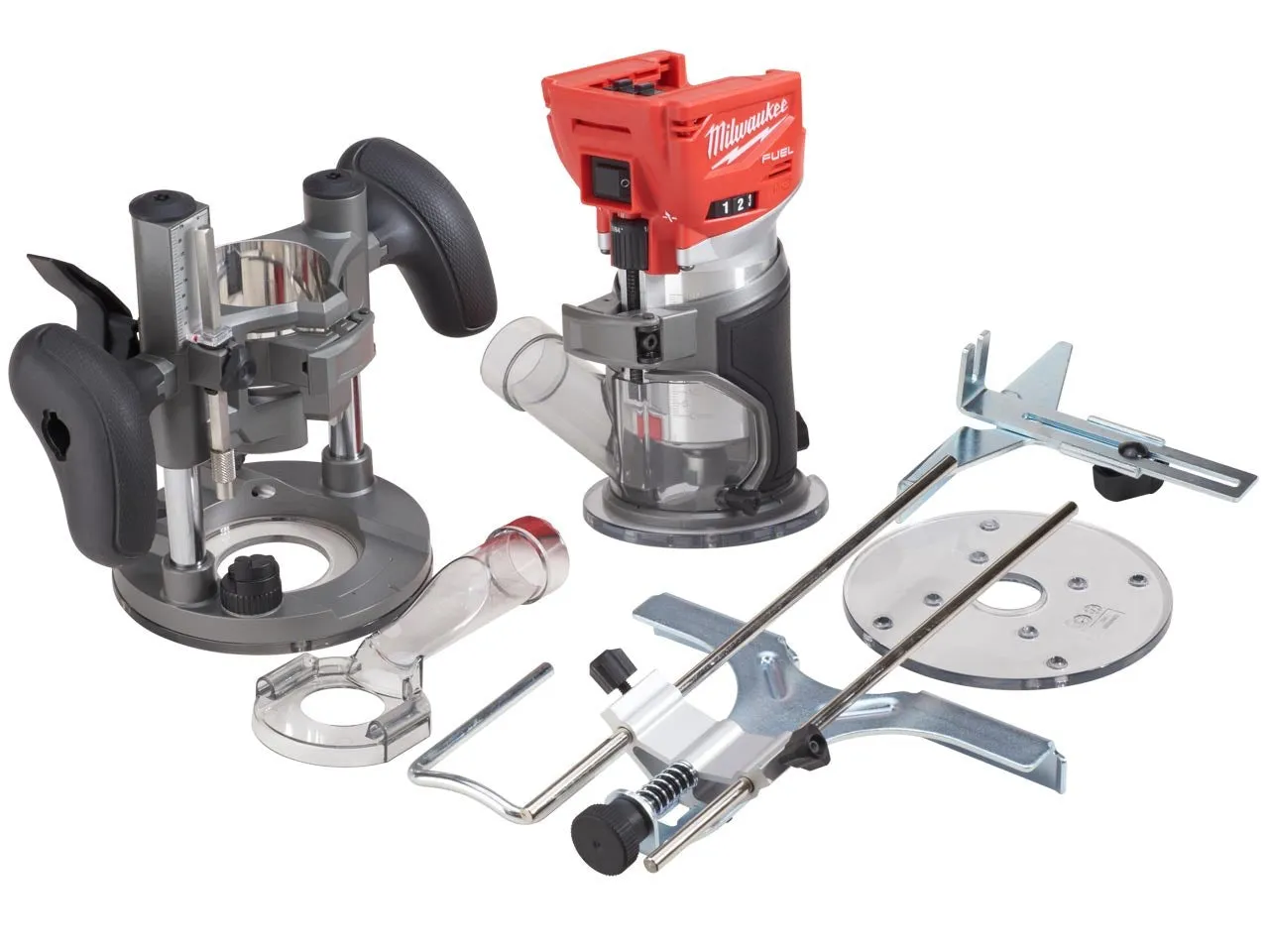 Milwaukee M18FTR-0 18V Brushless Trim Router in Case   1/4 35 Piece Cutter Set