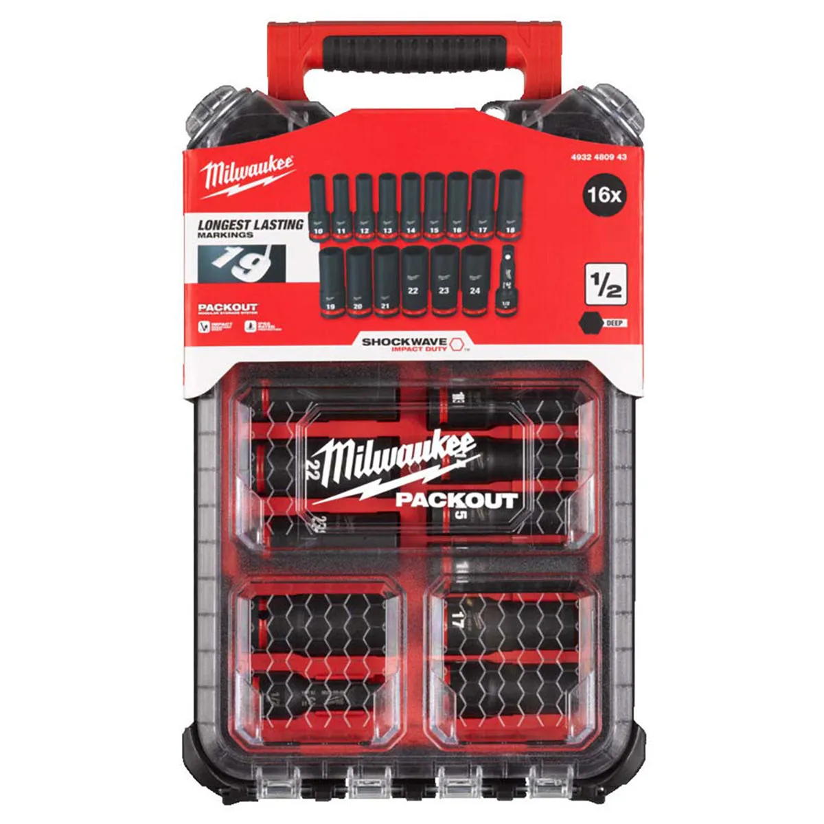 Milwaukee SHOCKWAVE 1/2 Impact Socket Set 16 Piece in Packout Case 4932480943