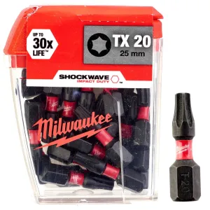 Milwaukee Shockwave TX20 1/4 25mm Screwdriver Bit Box 25 Piece 4932430875