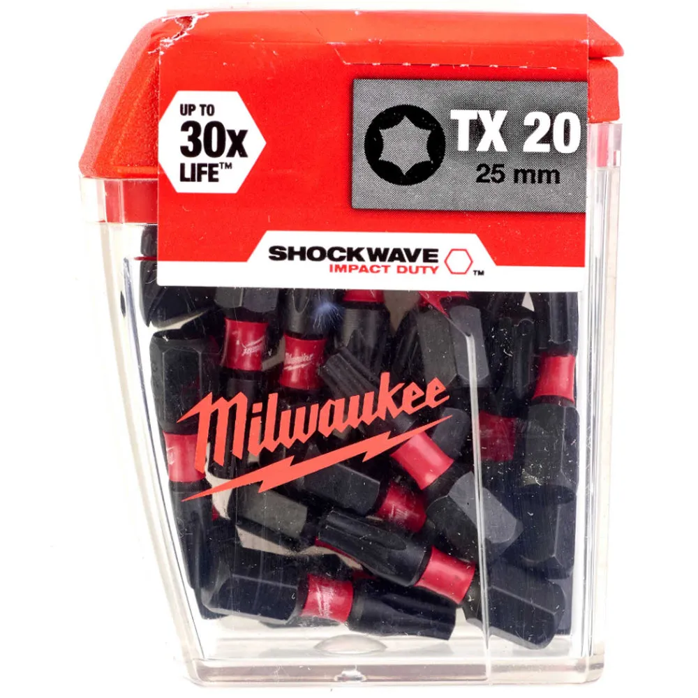 Milwaukee Shockwave TX20 1/4 25mm Screwdriver Bit Box 25 Piece 4932430875