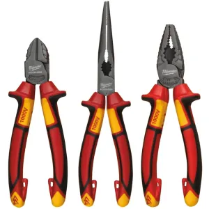 Milwaukee VDE Pliers 3pc Set Diagonal Cutter. Long Round Nose Plier. Combi Plier 4932464575