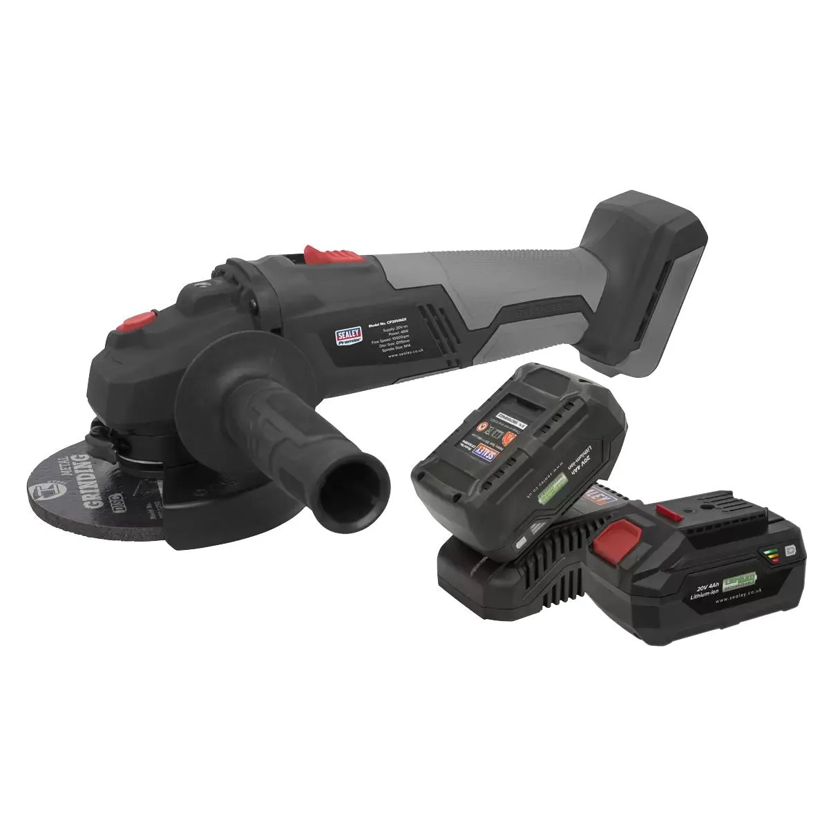Sealey CP20VAGXKIT 20V Brushless 115mm Angle Grinder Kit with 2 x 4.0Ah Batteries & Charger in Bag