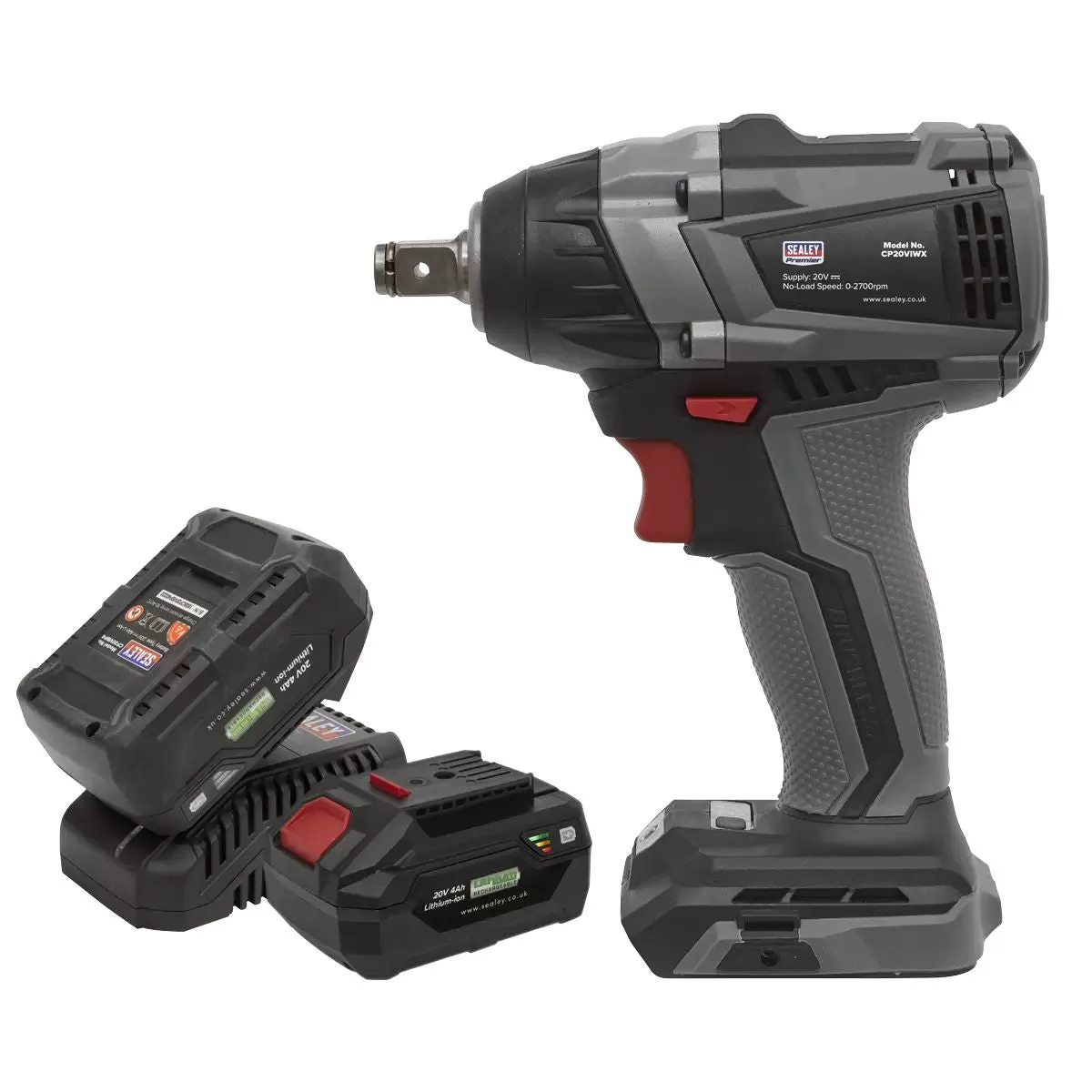 Sealey CP20VIWXKIT 20V Brushless Impact Wrench Kit 1/2Sq Drive with 2 x 4.0Ah Battery & Charger in Bag