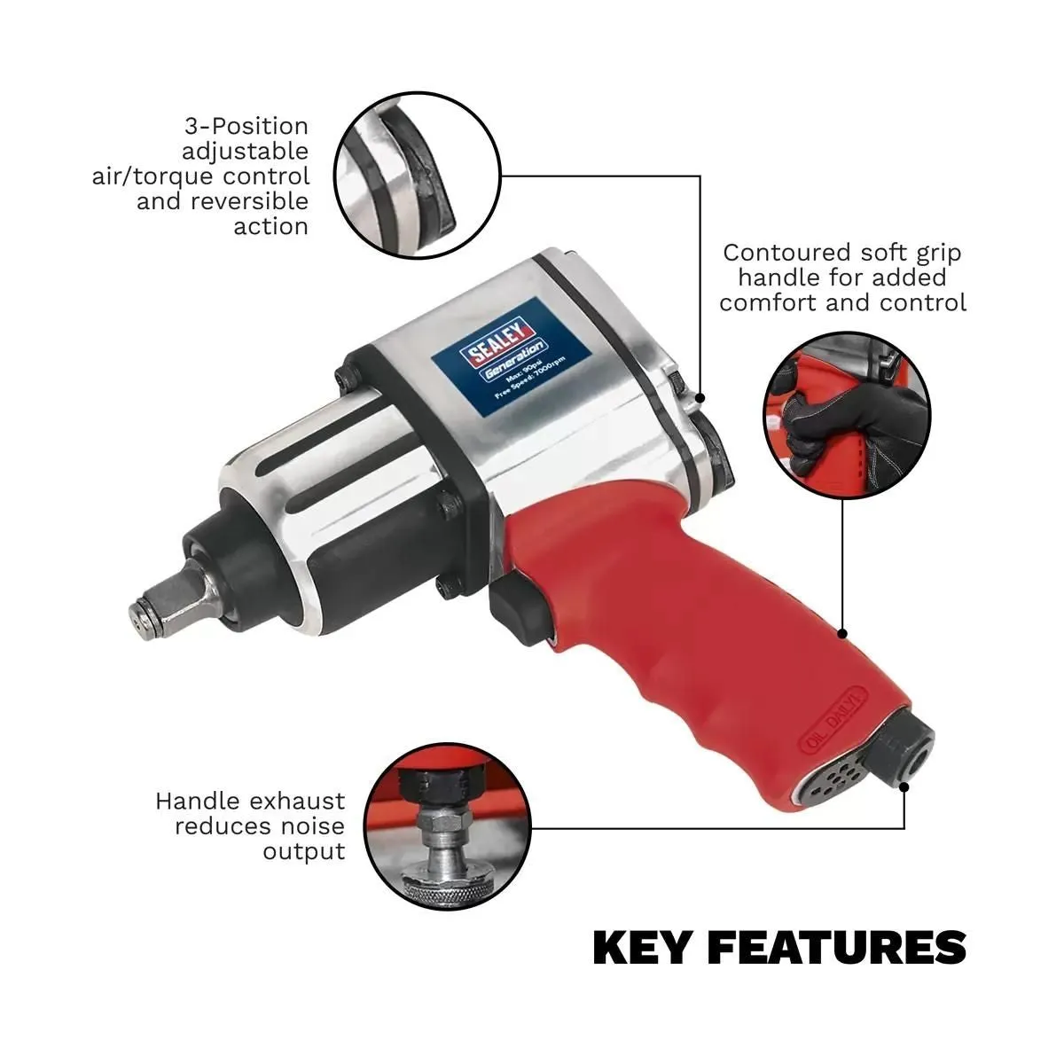 Sealey GSA02 Air Impact Wrench 1/2Sq Drive Twin Hammer