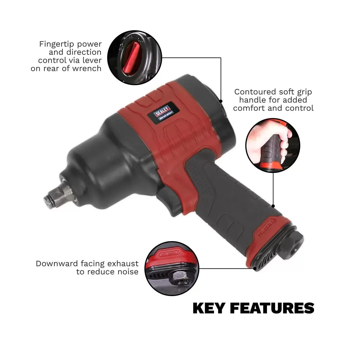 Sealey GSA6002 1/2Sq Drive Twin Hammer Composite Air Impact Wrench