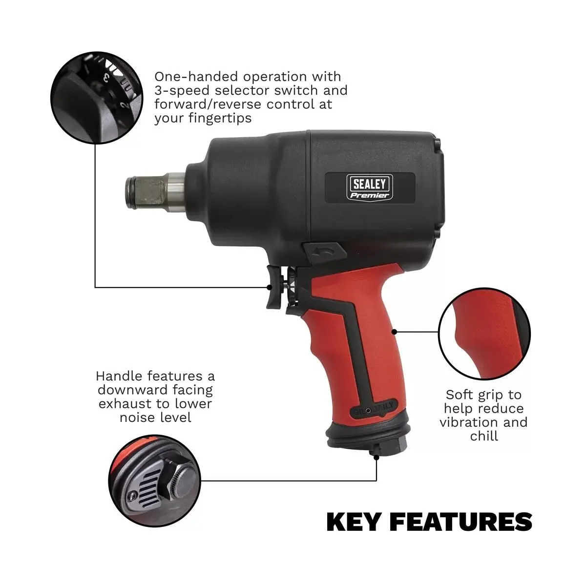 Sealey GSA6004 3/4Sq Drive Composite Air Impact Wrench Twin Hammer