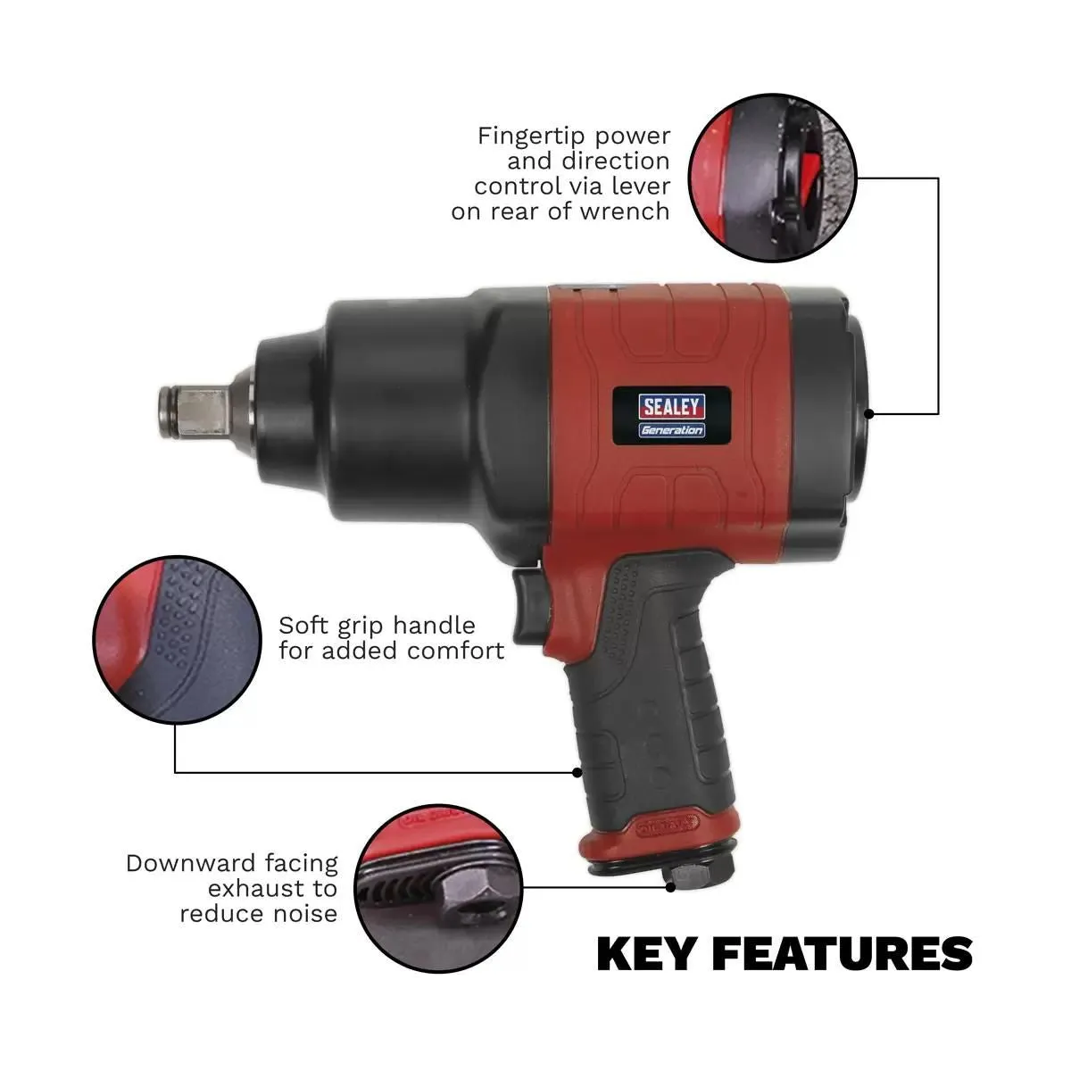 Sealey GSA6004 3/4Sq Drive Composite Air Impact Wrench Twin Hammer