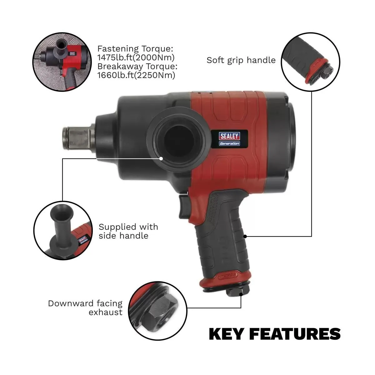 Sealey GSA6005 1Sq Drive Twin Hammer Composite Air Impact Wrench