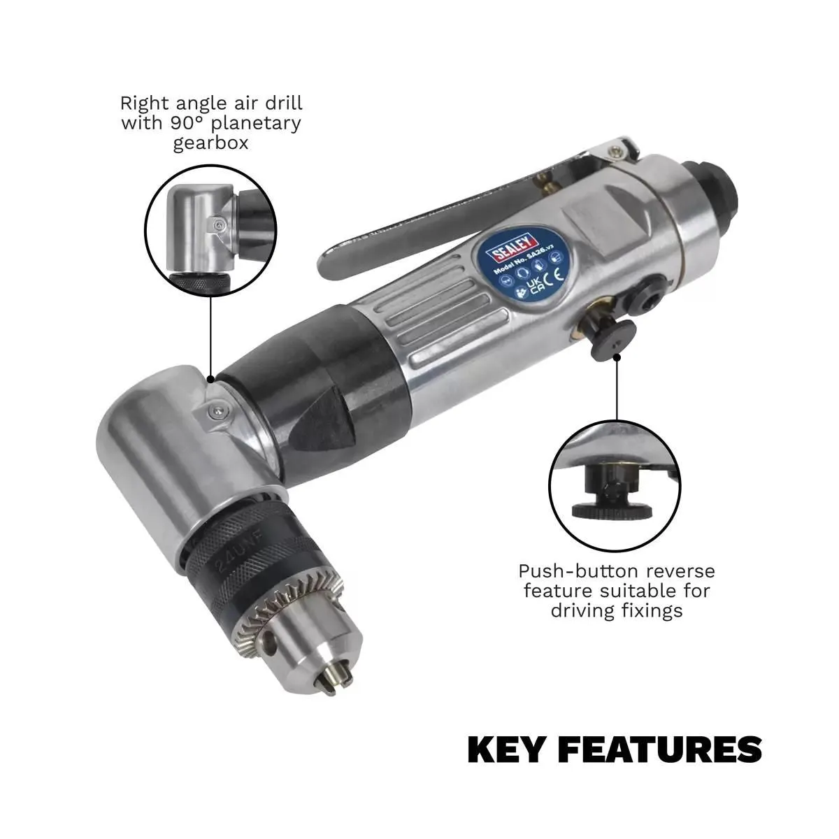 Sealey SA26 Air Angle Drill 10mm Reversible