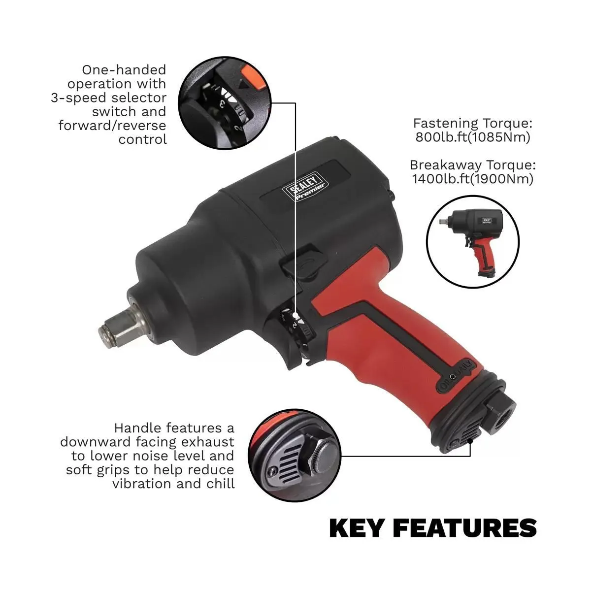 Sealey SA6002 1/2Sq Drive Air Impact Wrench Twin Hammer