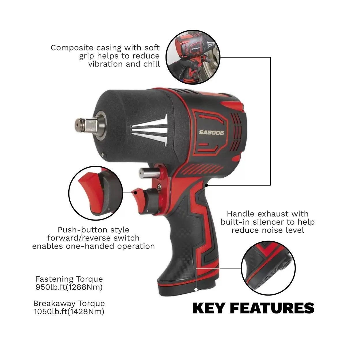 Sealey SA6006 1/2Sq Drive Composite Air Impact Wrench Twin Hammer