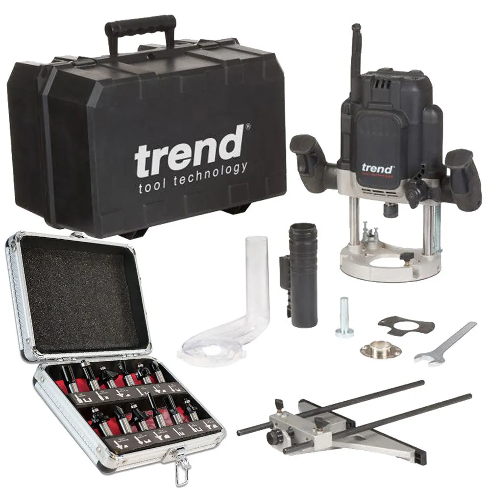 Trend T12ELK 1/2 Variable Speed Plunge Router 2100W 110V With 12 Piece Set